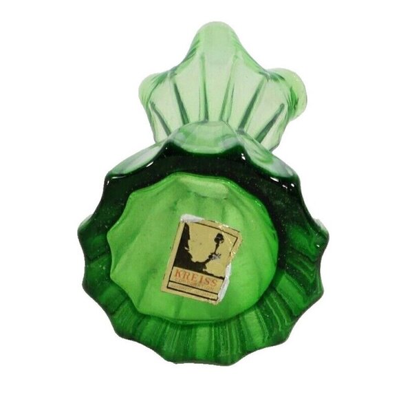 KREISS Japan vintage green glass bud vase approx 7" tall 3" wide at top - Picture 3 of 3